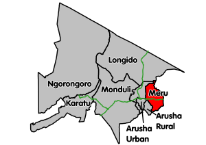 Meru District's council location within Arusha Region