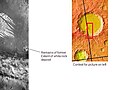 Whiterock on crater floor may be what's left of a much larger deposit. Arrow shows that the deposit once reached much farther. Picture taken by THEMIS.