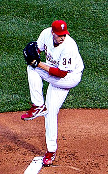 Photograph of Roy Halladay, Phillies' pitcher from 2010 to 2013, on the mound