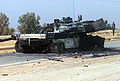 Destroyed M1A1 Abrams tank.