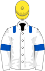 White, royal blue epaulets and armlets, yellow cap