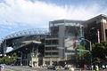 A view of the left field entrance and the retractable roof.