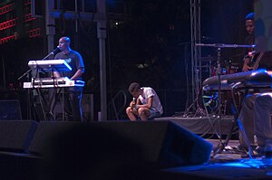 Matt Martians (left) and Syd tha Kyd (middle) performing on September 30, 2012