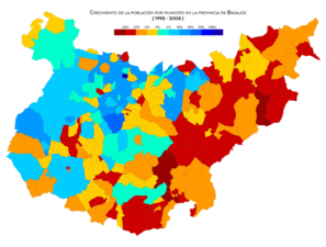 Evolución de la población por municipio entre 1998 y 2008