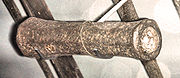 Western European handgun, 1380. 18 cm-long and weighing 1.04 kg, it was fixed to a wooden pole to facilitate manipulation. Musée de l'Armée.