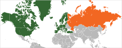 Map indicating locations of NATO and Russia