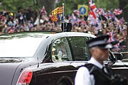 The British Royal Standard flying on top of the Queen's car during the wedding of Prince William and Catherine Middleton