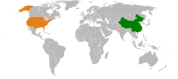 Map indicating locations of China and United States