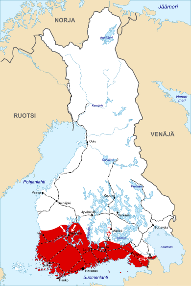 A map illustrating the main offensives until April of 1918. The Whites conquer the Red stronghold of Tampere in a decisive battle and defeat the Finnish-Russian Reds at the Battle of Rautu on the Karelian Isthmus.