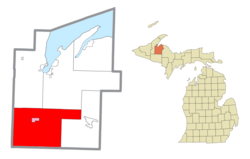 Location within Baraga County (red) and the administered CDP of Covington (pink)