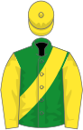 Green, yellow sleeves, sash and cap