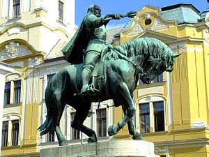 Statue of John Hunyadi in Pécs, Hungary (made by Pál Pátzay in 1956)