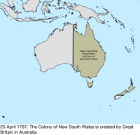 Map of the change to the founding colonies of Australia on 25 April 1787