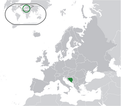 Location of Bosnia and Herzegovina (green) in Europe (dark grey)  –  [Legend]