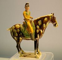 Tang Dynasty (618–907) pottery horse and rider