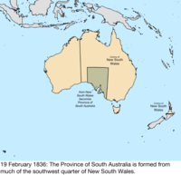 Map of the change to the founding colonies of Australia on 19 February 1836