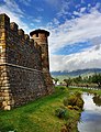 A view of the castle exterior from moat level.