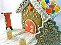 A gingerbread house with candy decorations