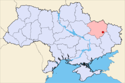 Map of Ukraine with Izyum highlighted.