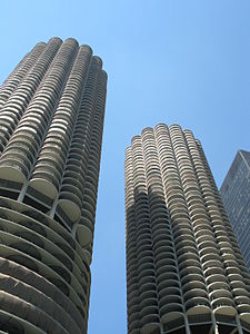 As viewed from a boat in the Chicago River