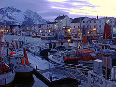 Henningsvær in Lofoten during fishing season.