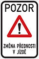 Caution, change of arrangement (end of priority way)