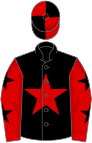 Black, red star, red sleeves, black stars, quartered cap