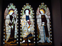 Stained glass window of Saint Thomas the Apostle, the traditional founder of Indian Christianity, in his namesake St. Thomas CNI church, the 300-year-old Cathedral of Mumbai[88]