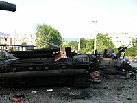 A destroyed Georgian tank in Tskhinvali.