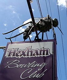 “Ozzie the Mozzie” statue outside the front entrance of the Hexham Bowls Club in New South Wales, Australia.