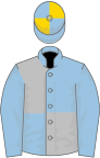 Light blue and silver (quartered), light blue sleeves, blue and gold quartered cap