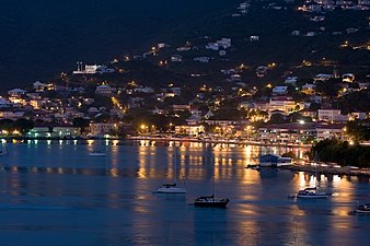 Saint Thomas Harbor at night.