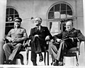 Image 37From left to right, the Soviet General Secretary Joseph Stalin, US President Franklin D. Roosevelt and British Prime Minister Winston Churchill confer in Tehran, 1943 (from History of the Soviet Union)