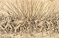 Swiss and Landsknecht pikemen fight at "push of pike" during the Italian Wars