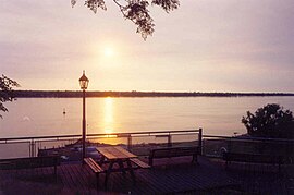 The sun rising over the Paraná River, from the north-east of Rosario, Argentina