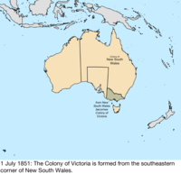 Map of the change to the founding colonies of Australia on 1 July 1851