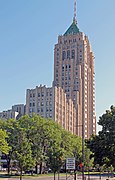 The Fisher Building, is designed in an Art Deco style, faced with limestone, granite, and several types of marble.