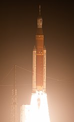 NASA's Space Launch System (SLS) rocket lifting off LC39B for the Artemis I Mission