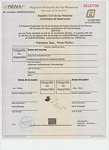 Certificado de Nacimiento de Paco Pérez