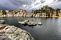 Rock wall damming the northwest side of Sylvan Lake