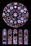 France, Chartres Cathedral, ancient transept window under restoration.