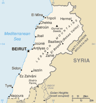 Map of modern Lebanon