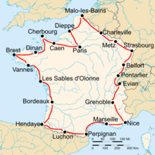 Route of the 1928 Tour de France Followed counterclockwise, starting in Paris