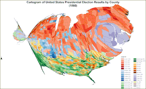 Cartogram of presidential election results by county