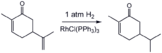 Selective hydrogenation of the less hindered alkene group in carvone using a homogeneous catalyst (Wilkinson's catalyst).[16]