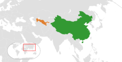 Map indicating locations of China and Uzbekistan