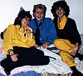 Irish girls in 1986. Black and yellow were popular colours that year. The girl on the far left is wearing a long strand of faux pearls, another fashion trend