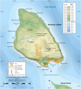 A map of Mackinac Island's topography.