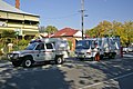 NSW State Emergency Service vehicles with orange and white chequers.