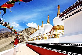 The nine stupas at Thiksey Monastery